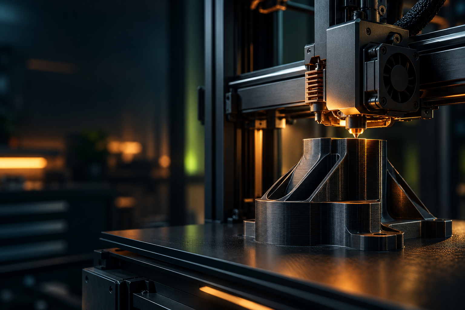 Präzisions-3D-Drucker bei der Fertigung eines technischen Bauteils